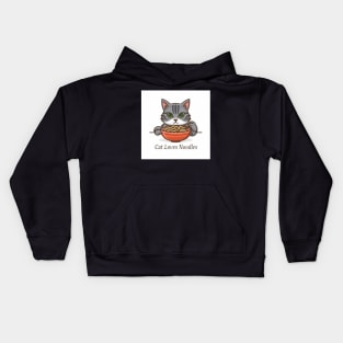 Cat loves noodles Kids Hoodie